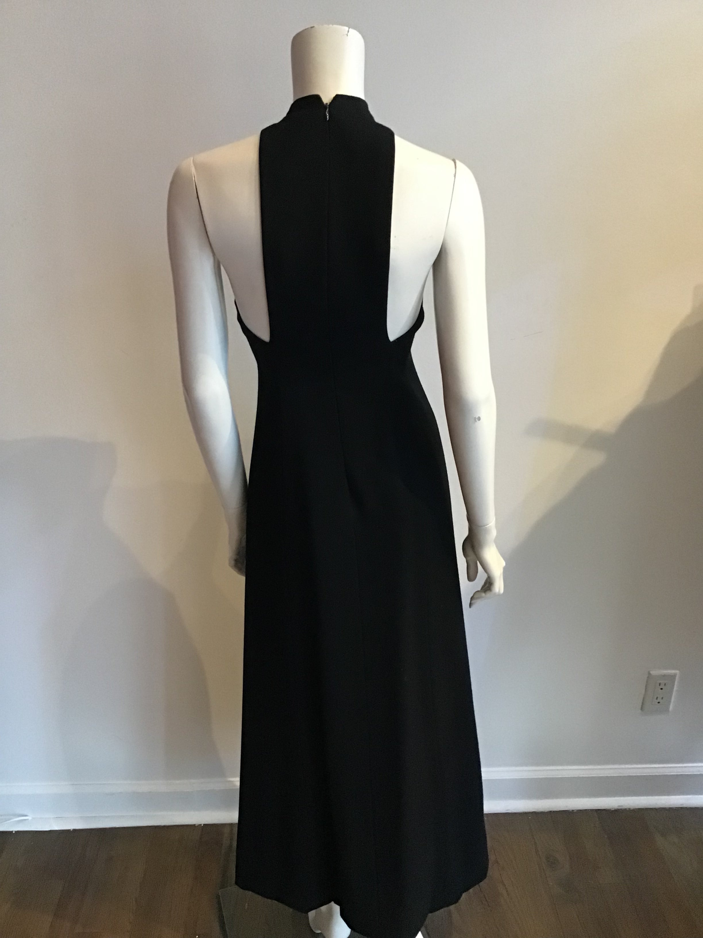 1960s Donald Brooks Black Wool blend Crepe Gown with Overlay Capelet -Size 6