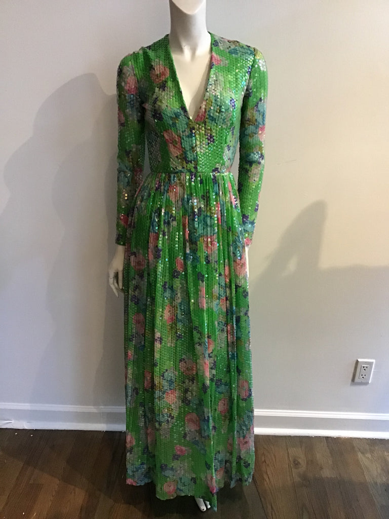 1960s Floral Sequined Evening Gown