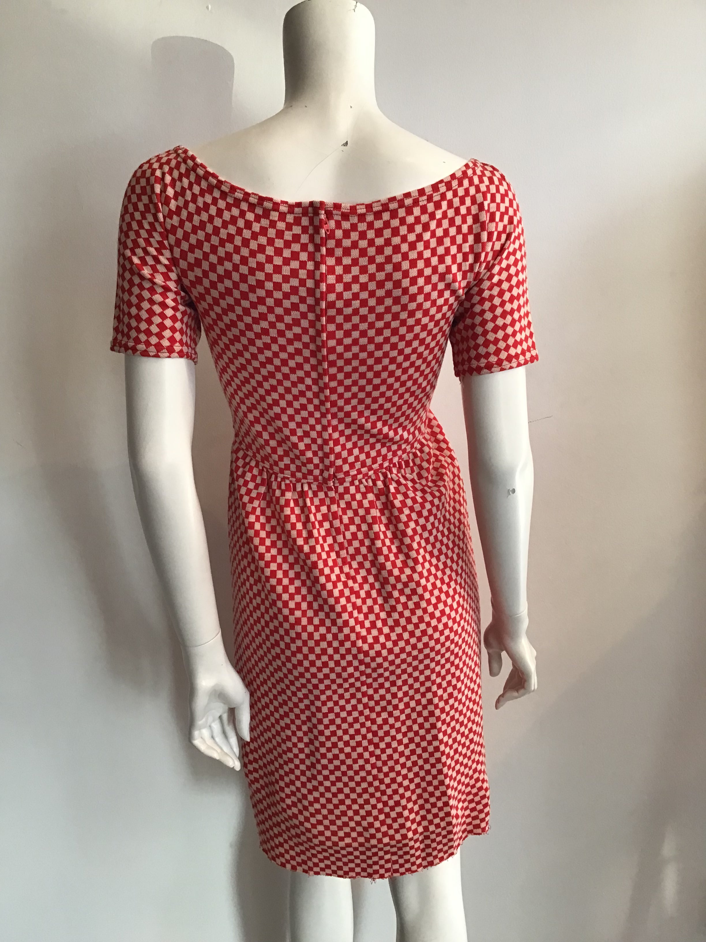 1960s Rudi Gernreich Red and white checked cotton and wool blend knit dress-size 4