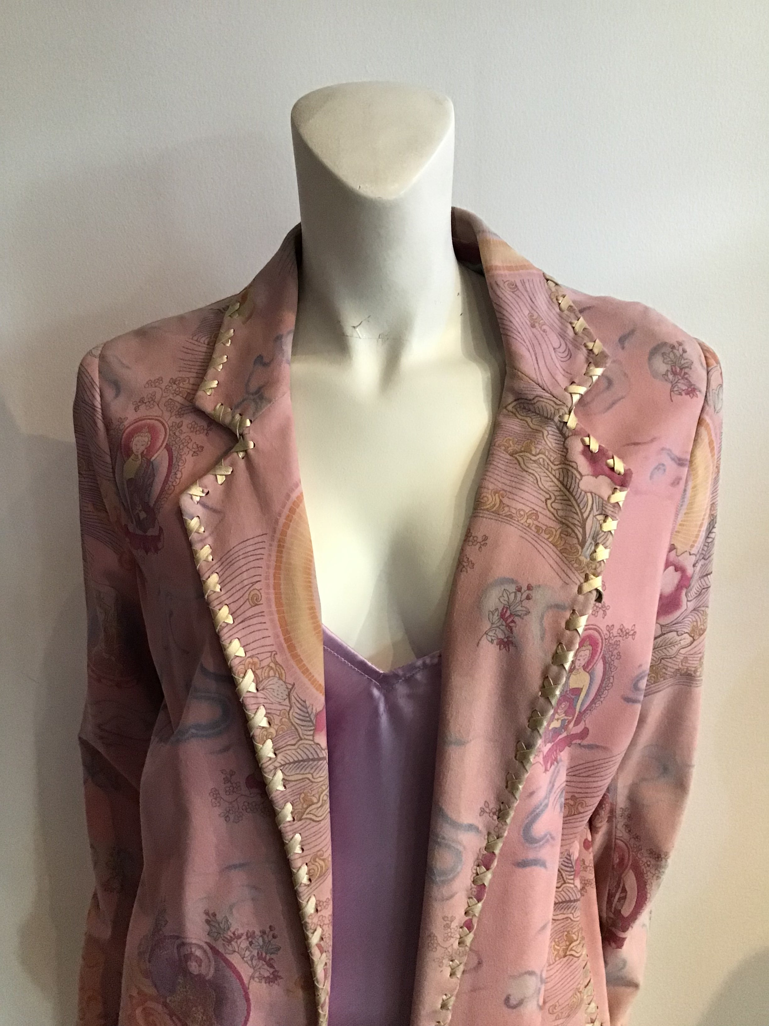 Ungaro Asian Print Rose Suede Jacket 2000s