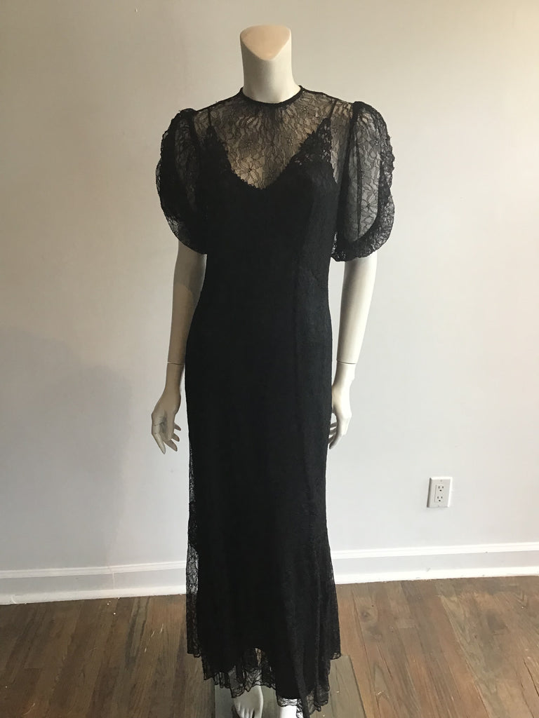 Black 1930s lace evening dress