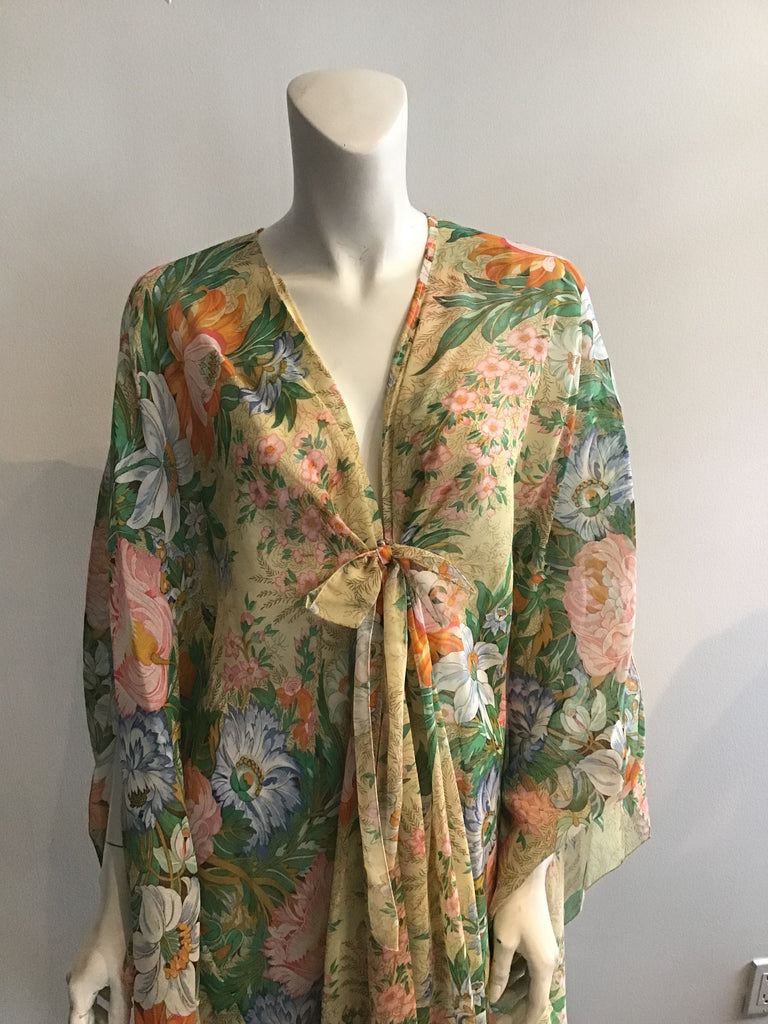 1960s Lucie Ann Yellow Floral Caftan