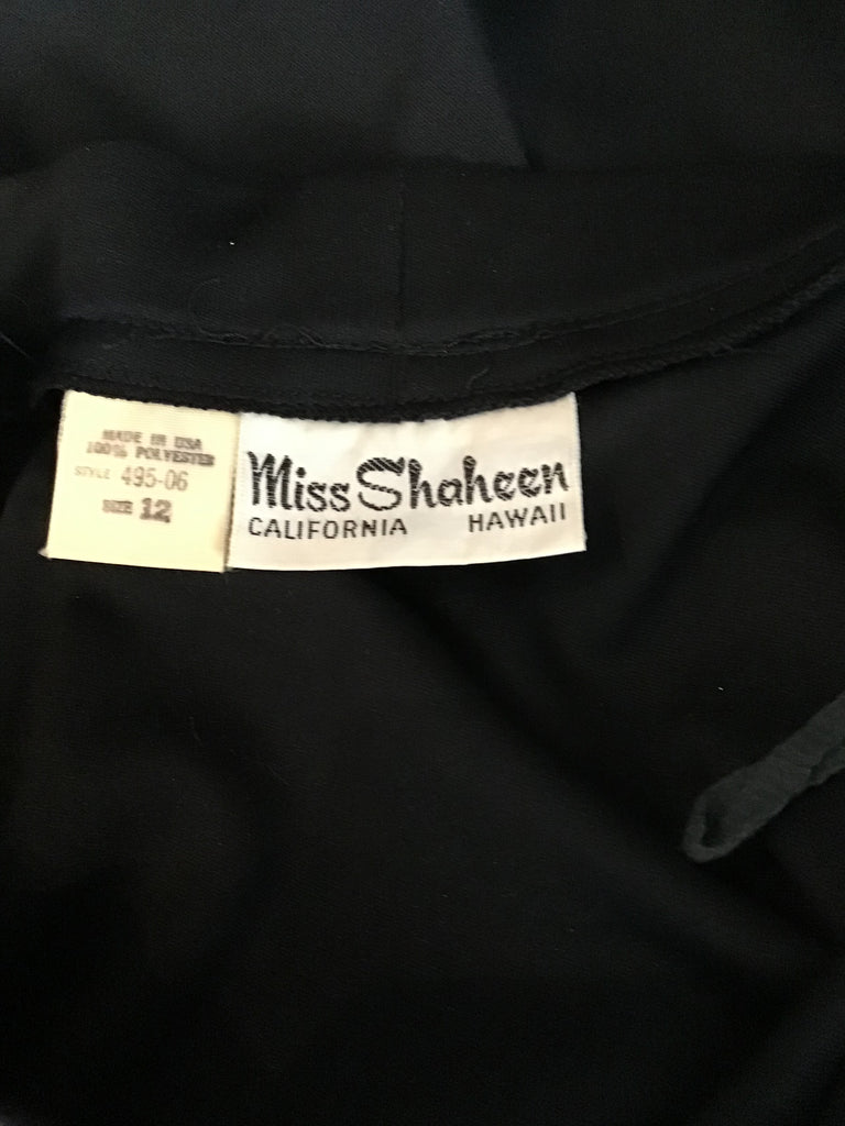 1970s Miss Shaheen Black Skirt with Asian Inspired Writing