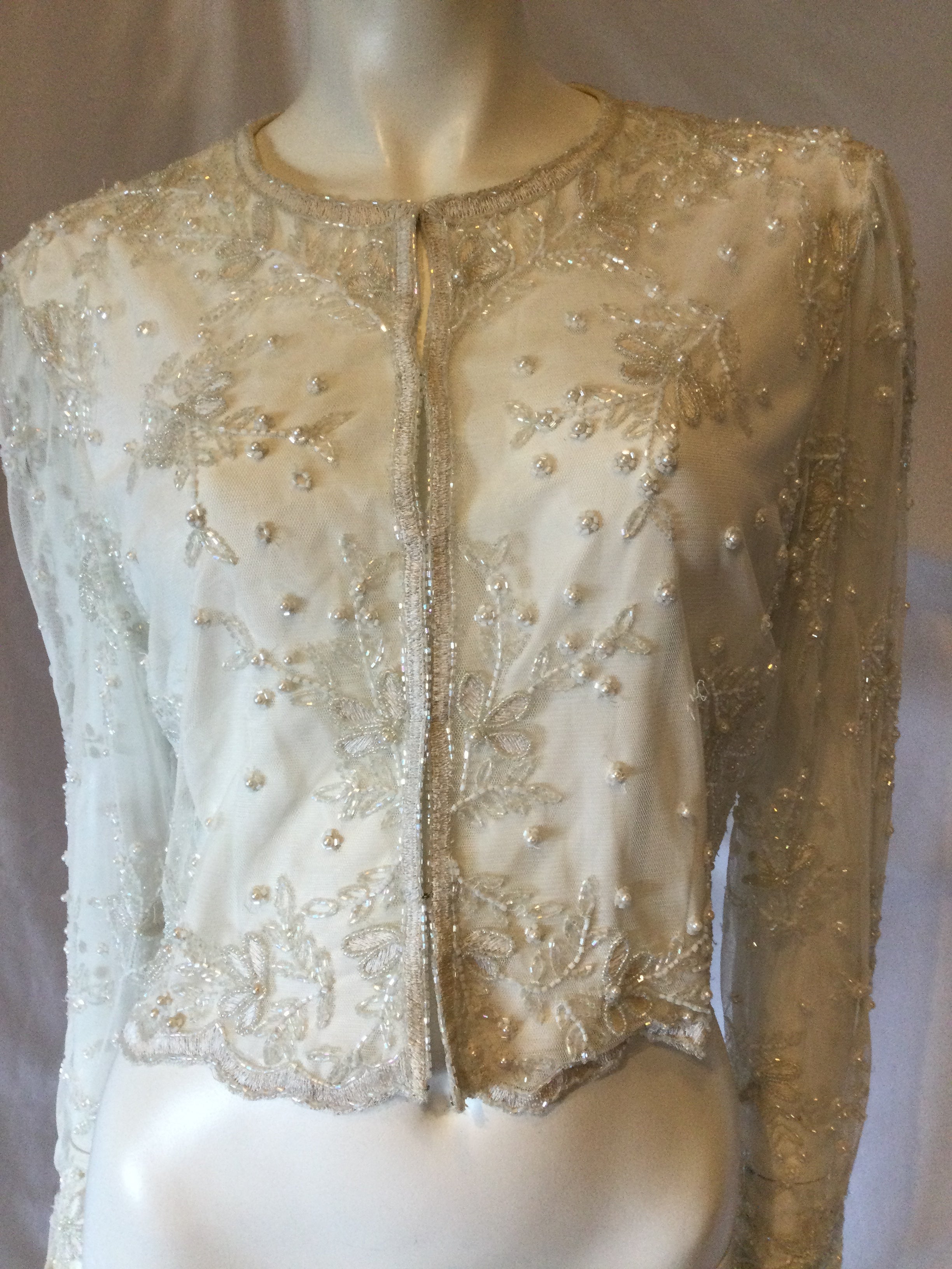 vintage 1980s white crystal beaded short jacket