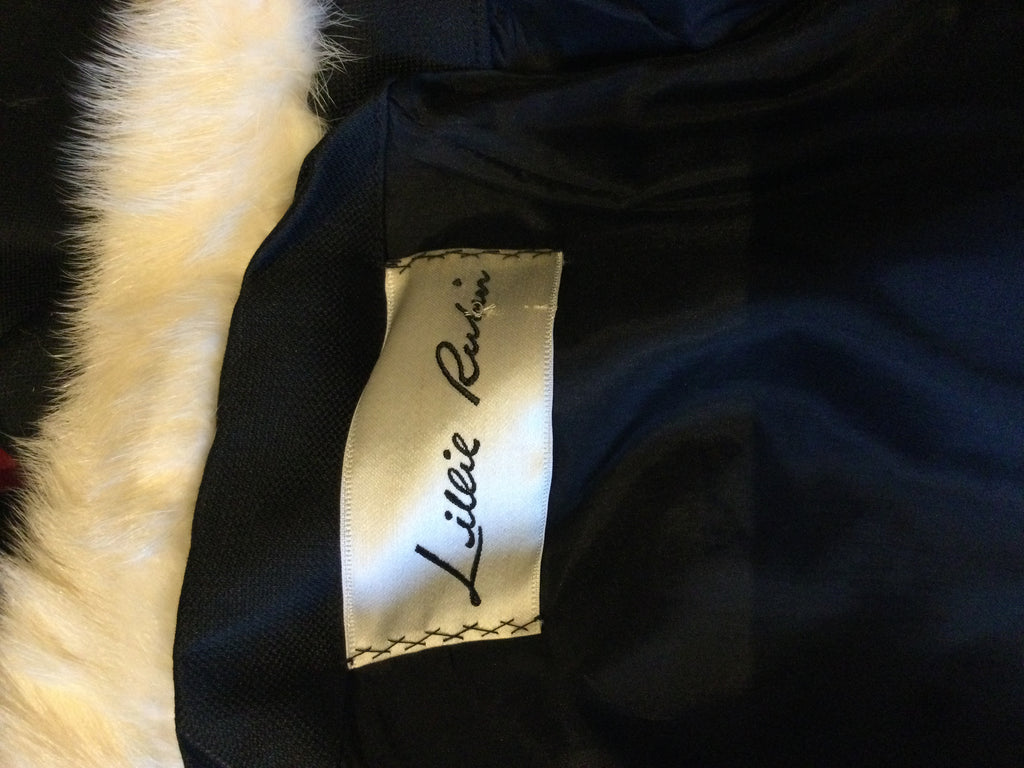 1960s Lillie Rubin Black silk Faille with  White Mink Collar  Evening Suit size 6/7