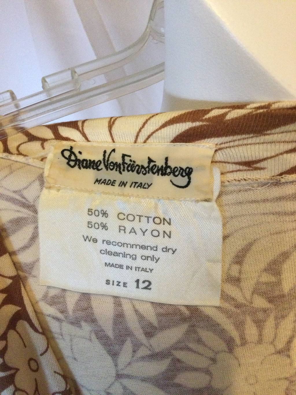 Diane Von Furstenberg 1970's Brown and Cream Cotton and Rayon Wrap Dress size 12