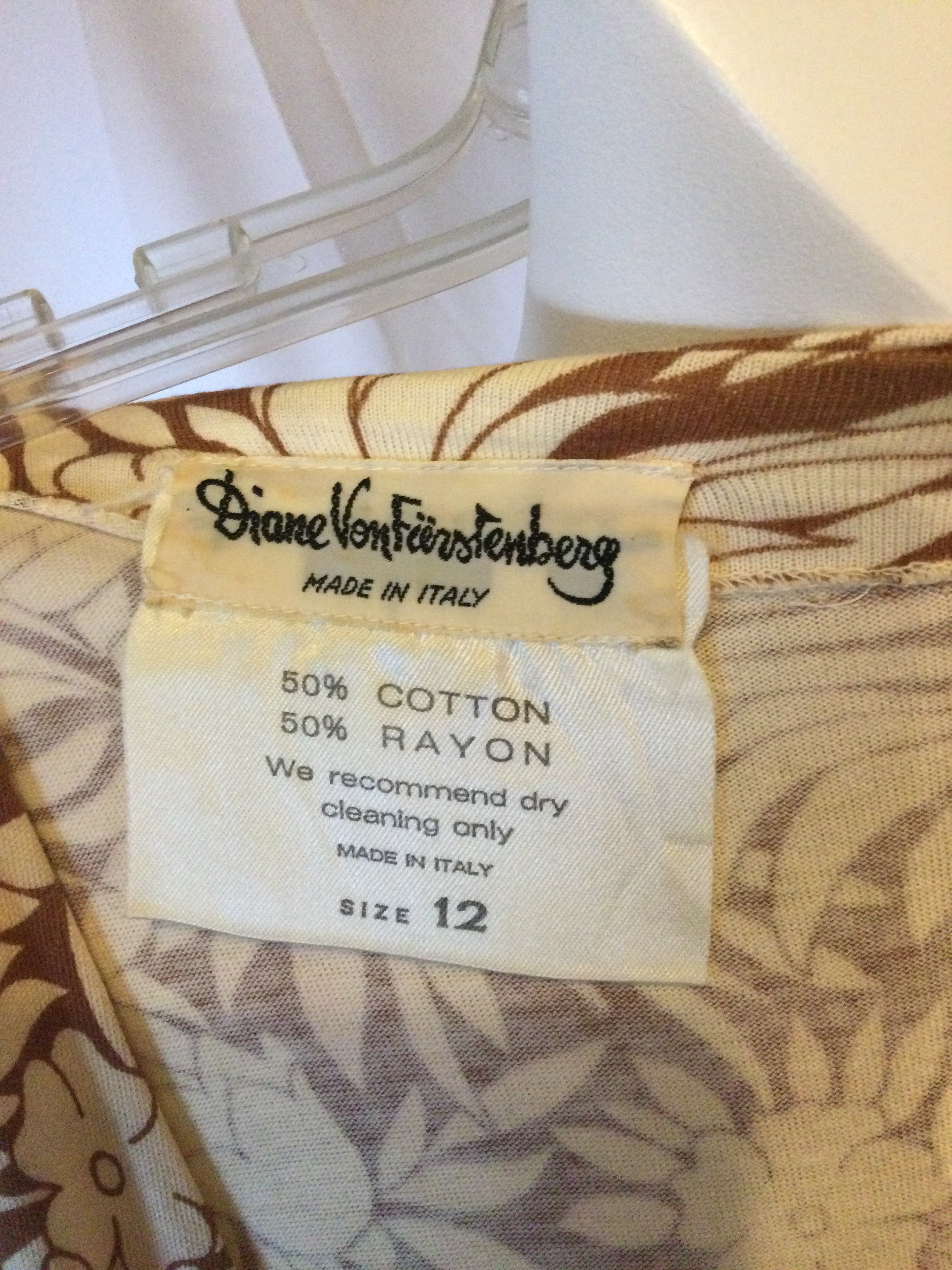 Diane Von Furstenberg 1970's Brown and Cream Cotton and Rayon Wrap Dress size 12