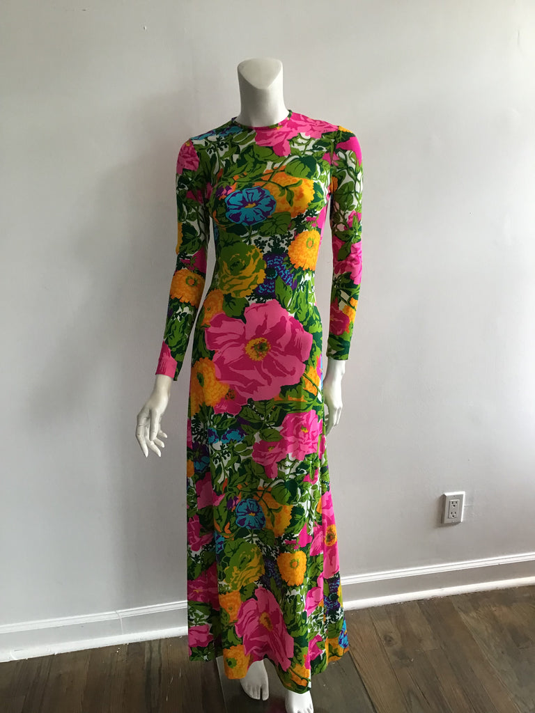 1970s Floral Evening Gown made with Ken Scott Fabric