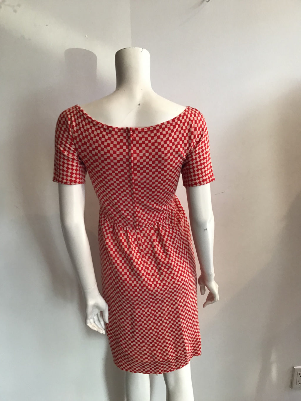 1960s Rudi Gernreich Red and white checked cotton and wool blend knit dress-size 4