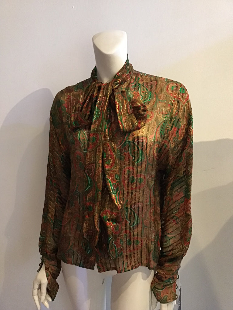 1980's Metallic Multicolor Silk  Chiffon Blouse-size 4/6