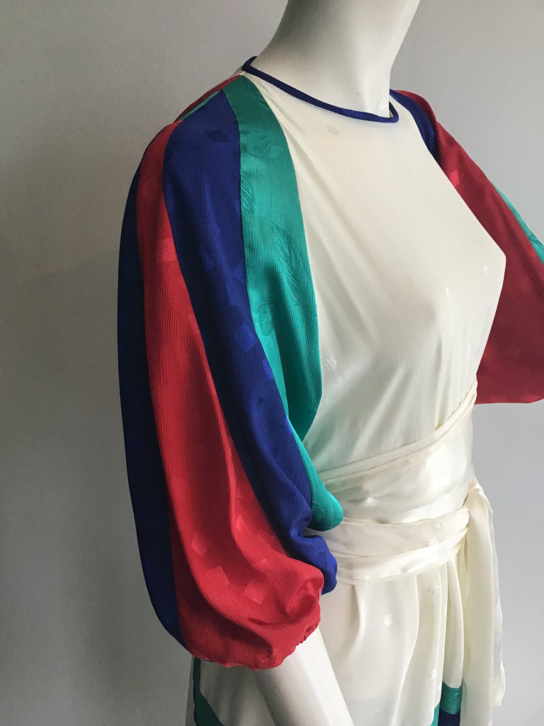 1980s Diane Freis Cream Silk Dress