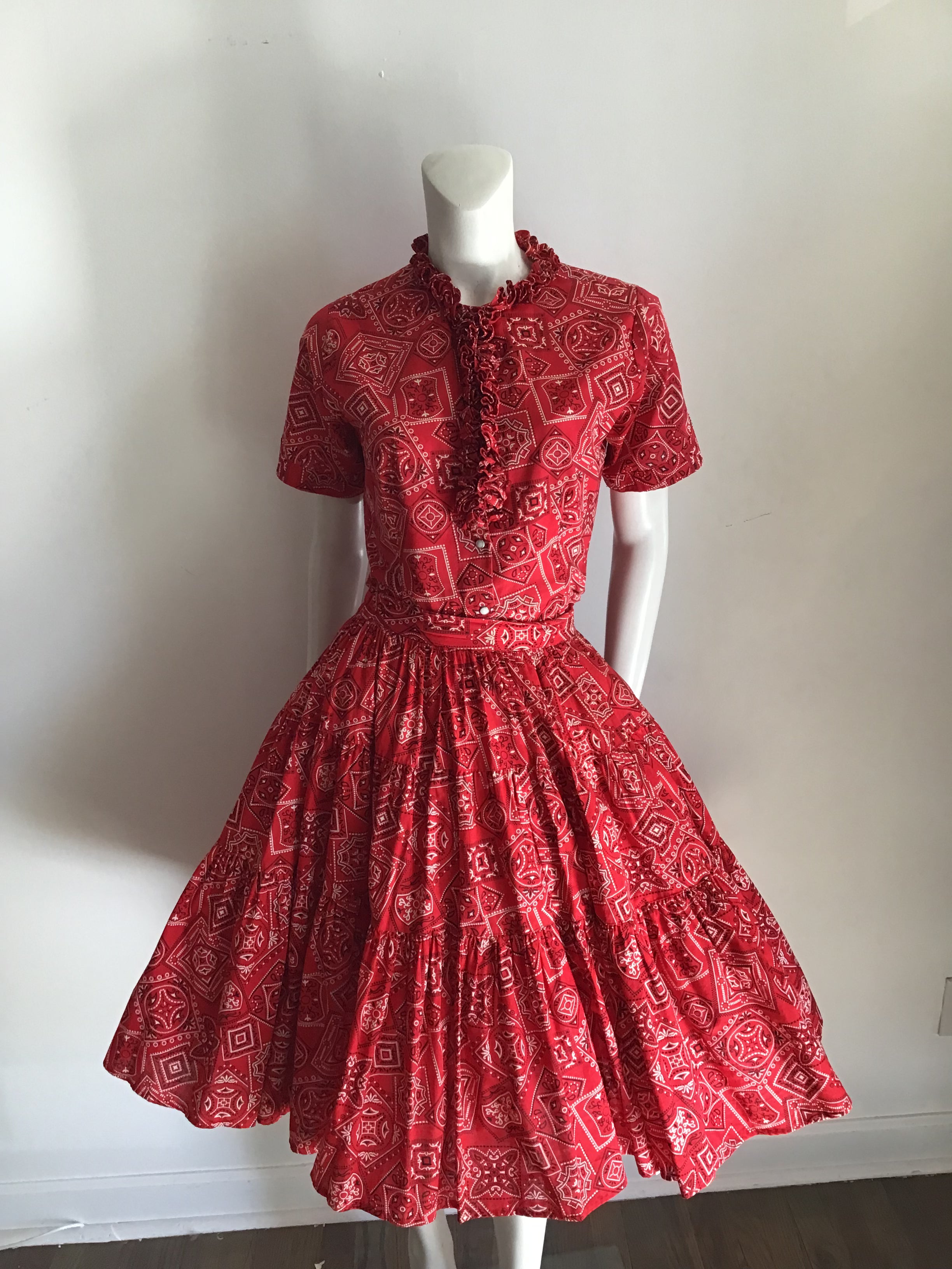 1950s Rockmount Ranch Wear Red Cotton  2 piece Dress