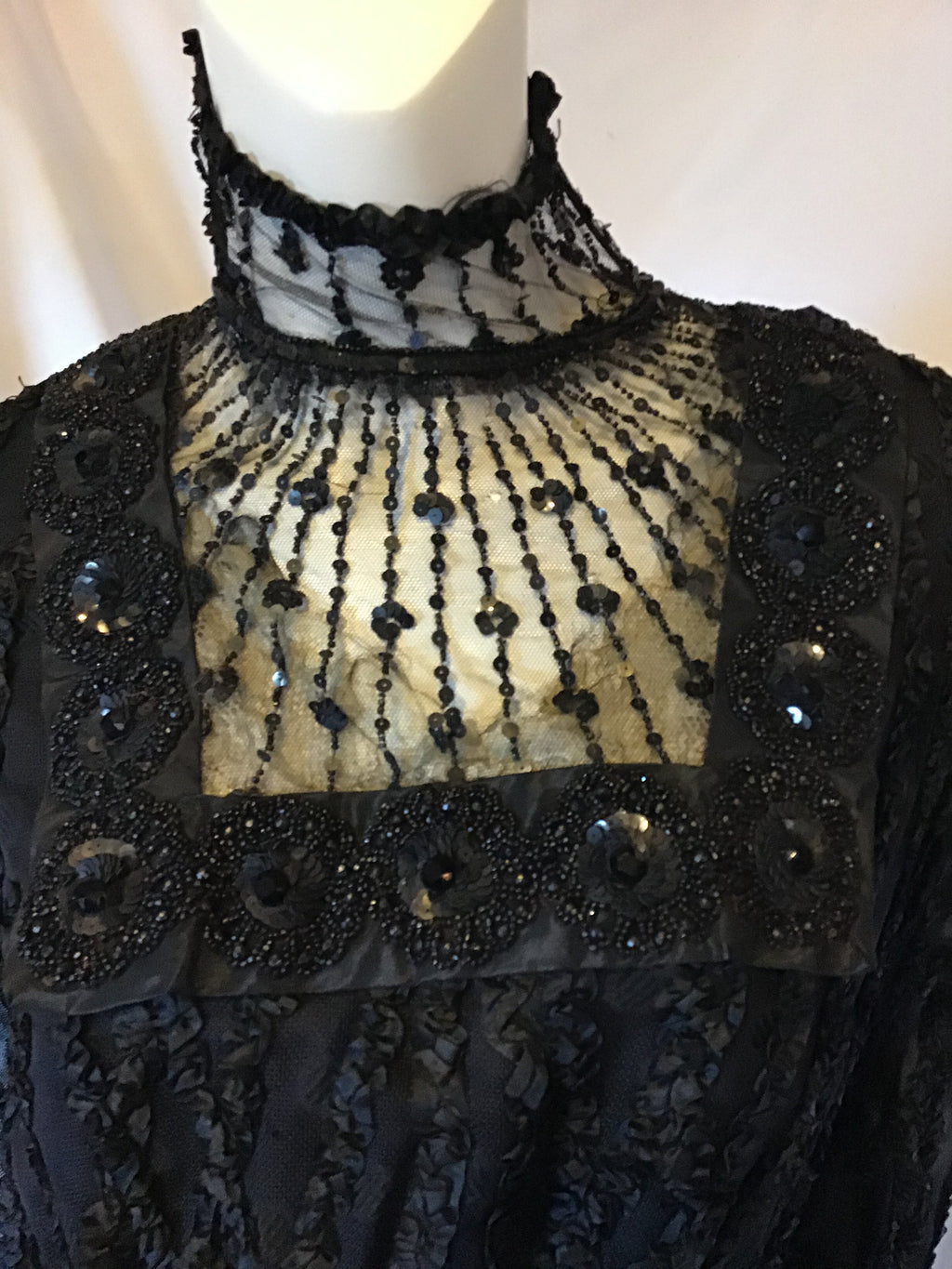 1900s Victorian Black Ribbon and net dress