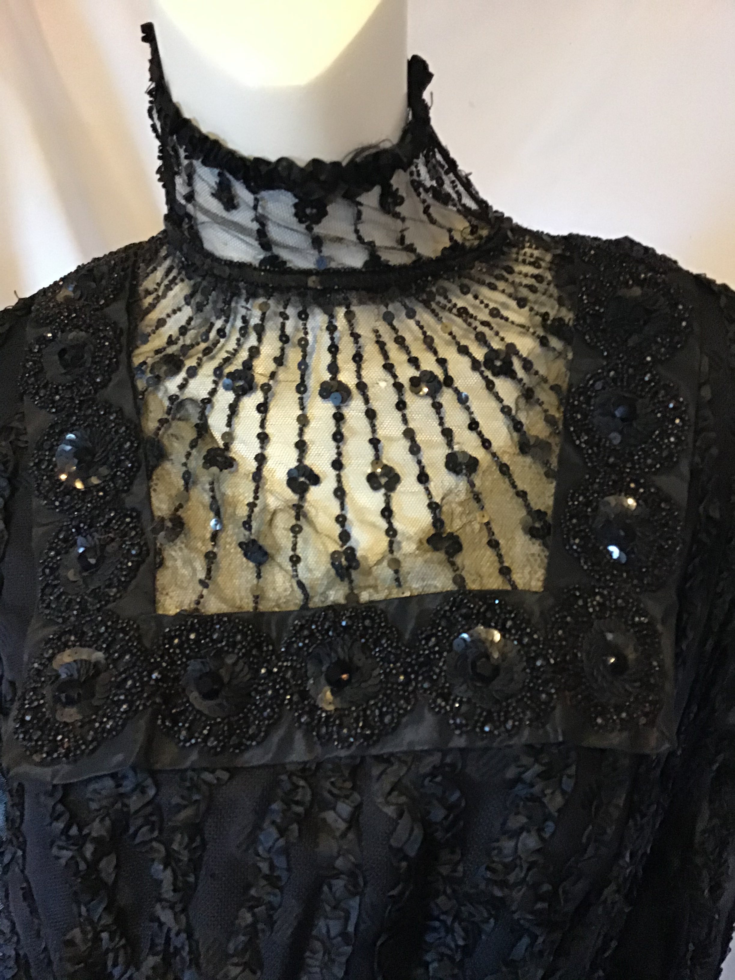 1900s Victorian Black Ribbon and net dress
