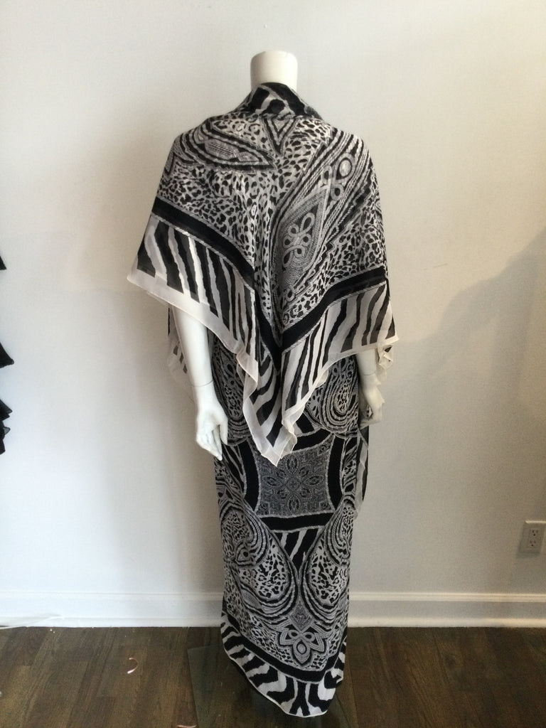 1980s Louis Féraud Silk Paisley Printed Chiffon Gown With Shawl
