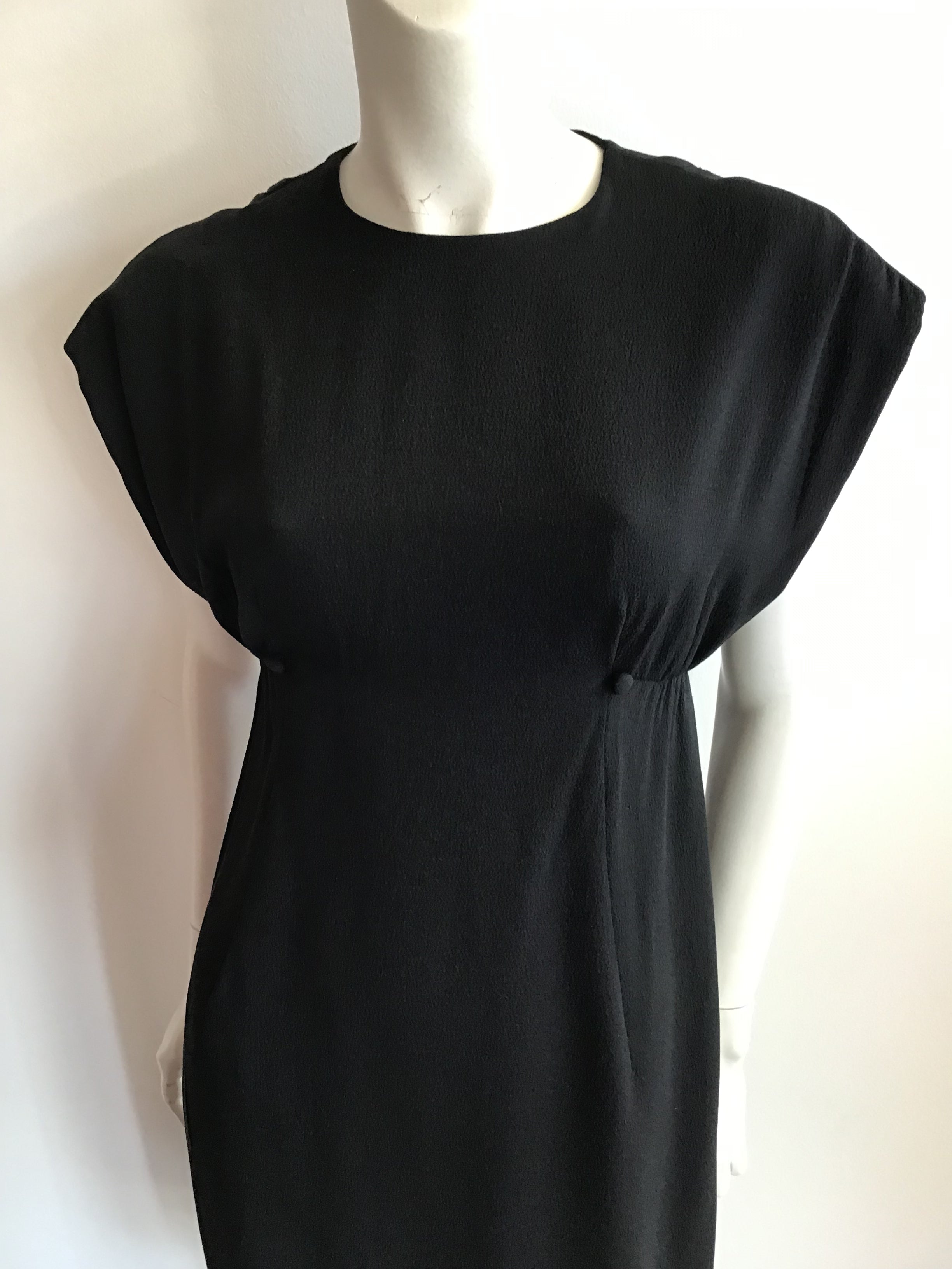 vintage 12960s Geoffrey Beene black wool cocktail dress 