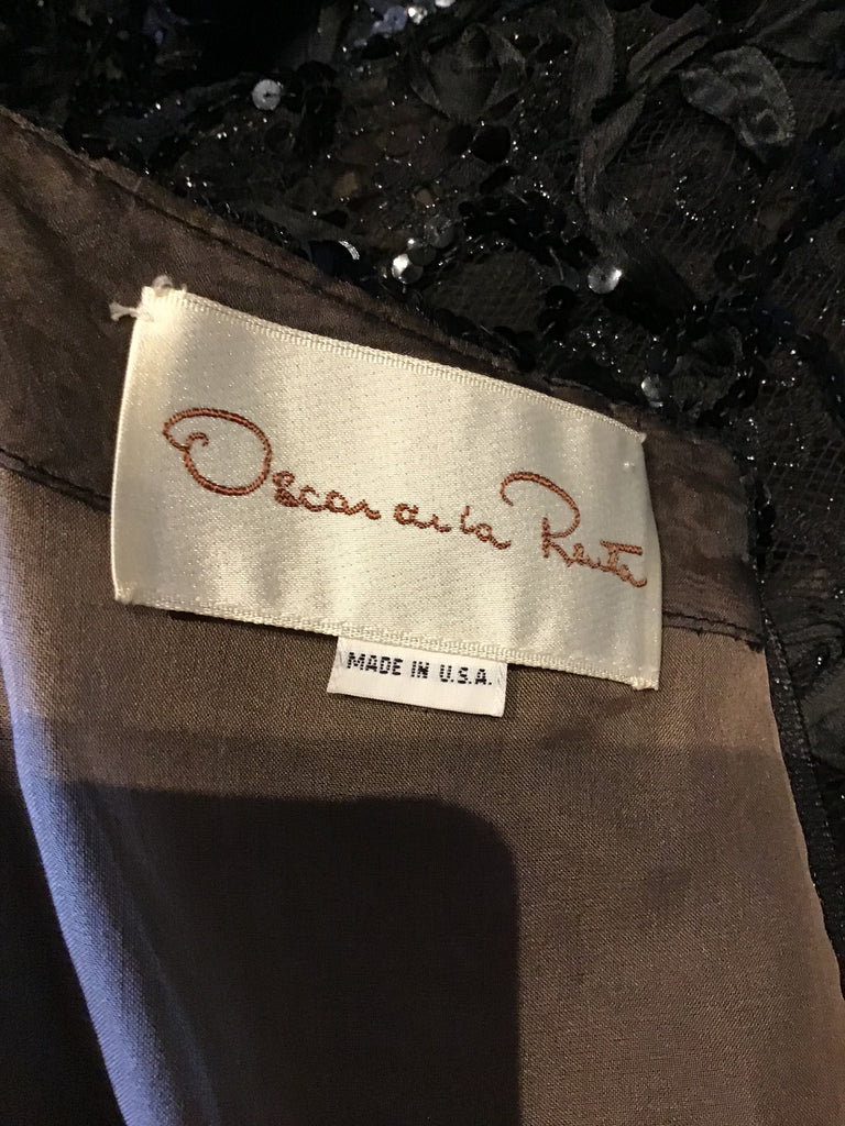 1980's Oscar De La Renta Black  Sequined Evening Dress Unworn  Size 8/9