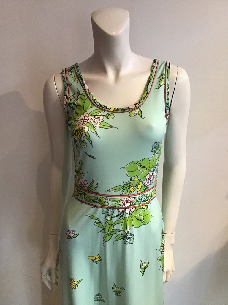 1960's" Maurice" Two piece Mint Floral  Polyester Ensemble size 8-10
