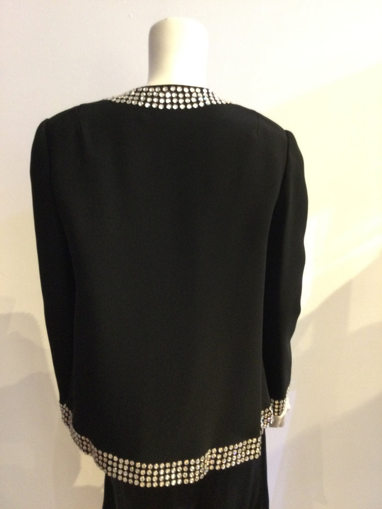 1960s Teal Traina Black with Rhinestone trim Wool silk blend Evening Jacket -size 6