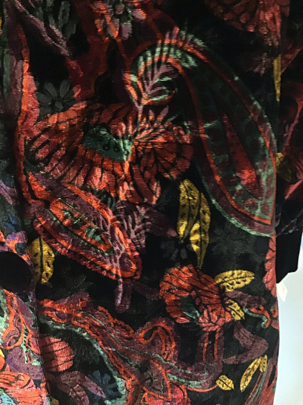 1980's Scaasi Multicolor floral printed Black velvet Jacket size 6/8