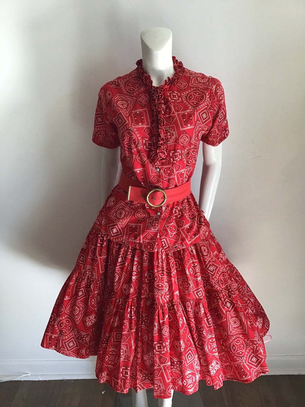1950s Rockmount Ranch Wear Red Cotton  2 piece Dress