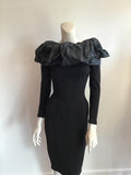1950s Georgette Trilere Black Silk Jersey with silk trim cocktail dress