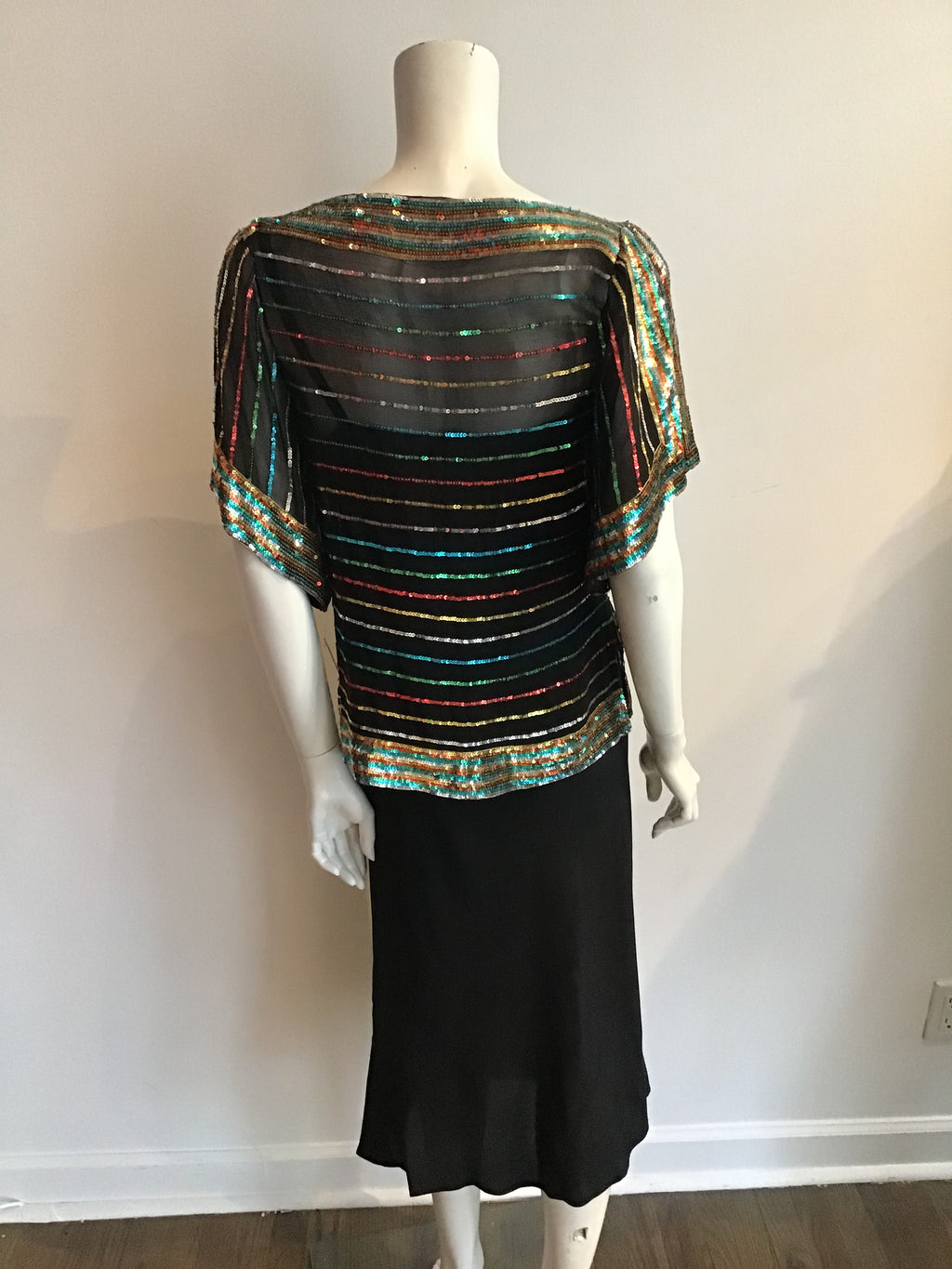 1980s Bonwit Teller Multicolor Sequined Evening Dress Size 8