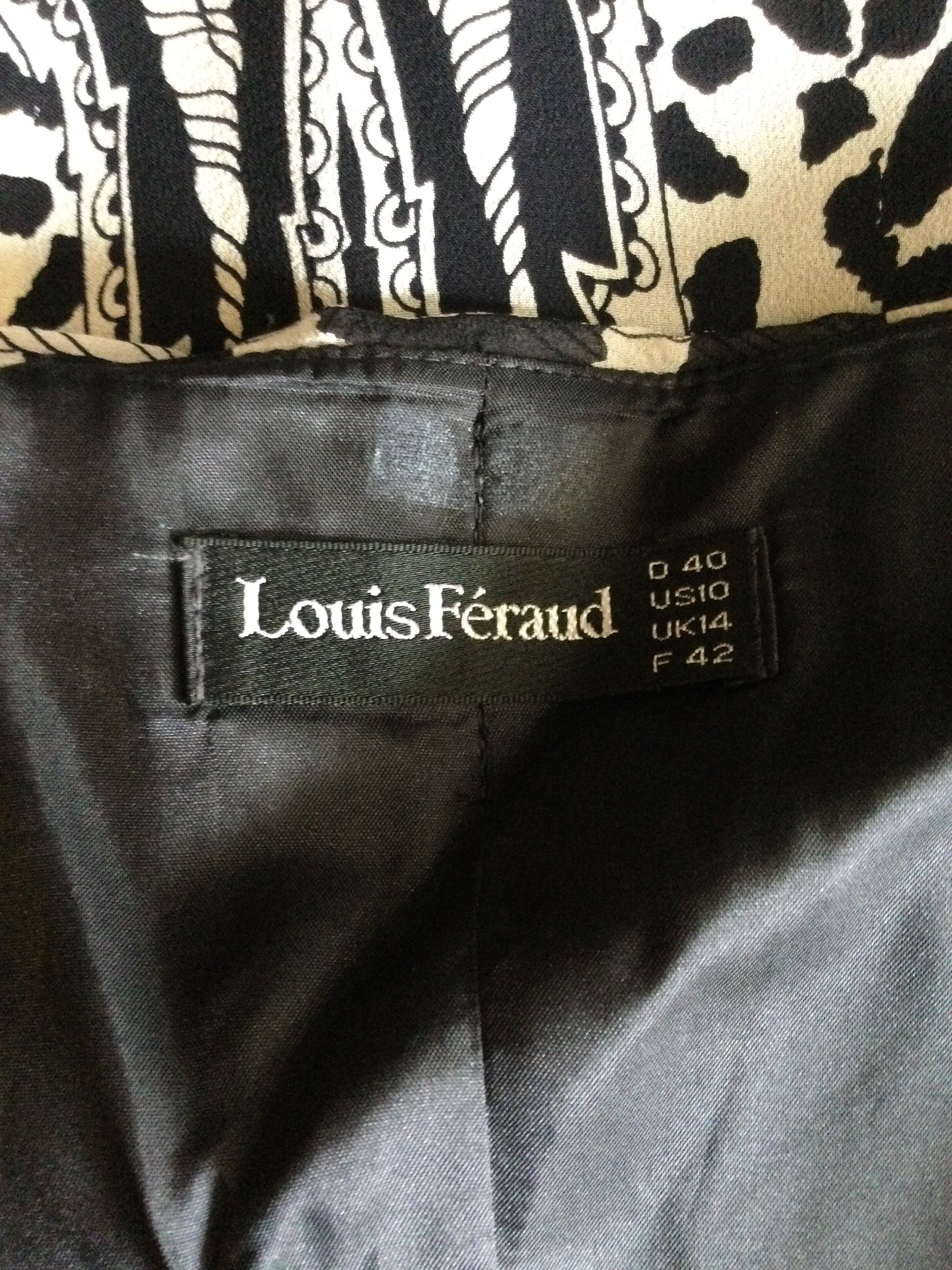 1980's Louis Féraud Black and White Silk Chiffon Paisley print long dress with Shawl-size 8