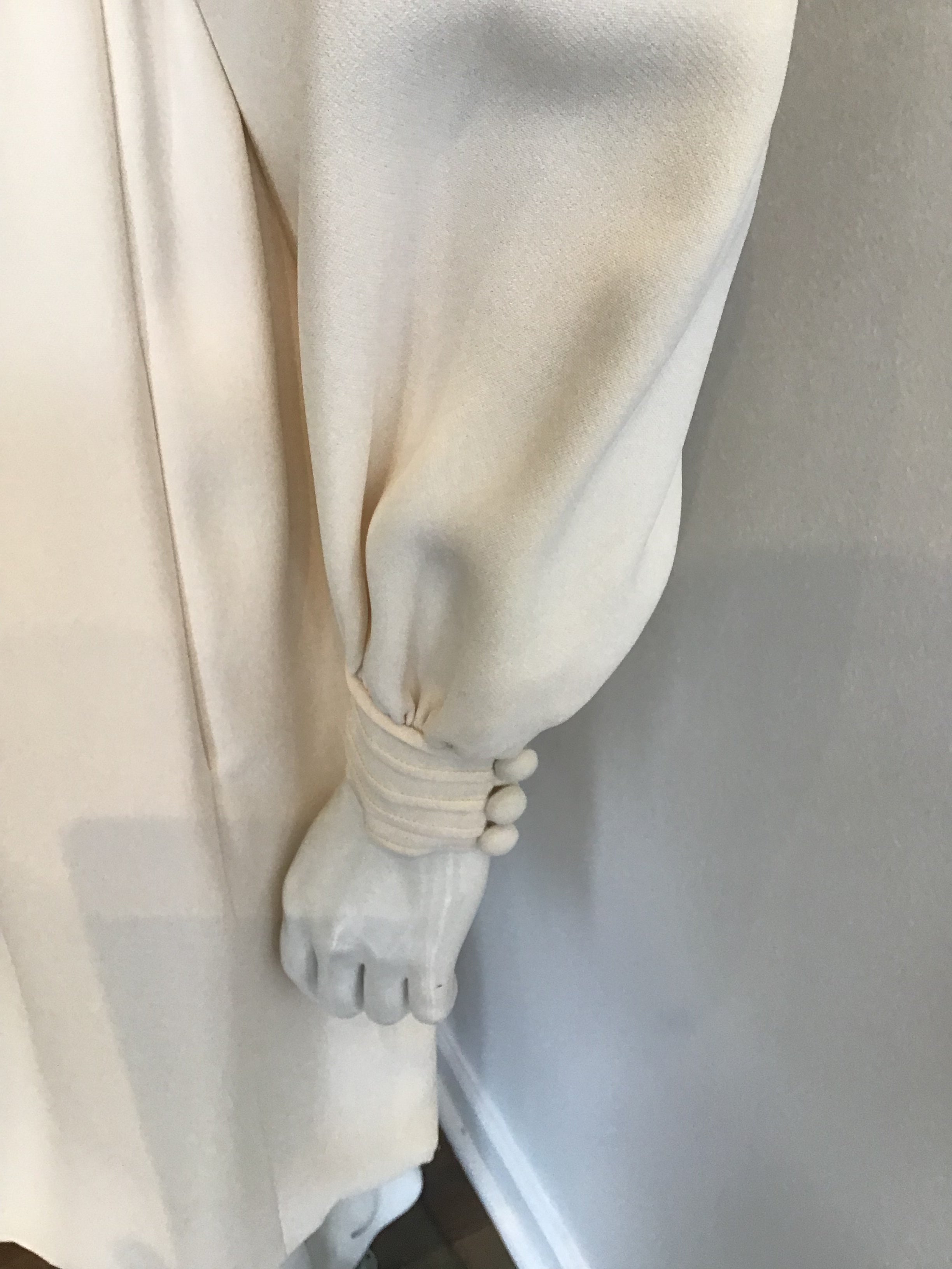 1960s Cream Pleated Front Wool blend Day Dress-size 6