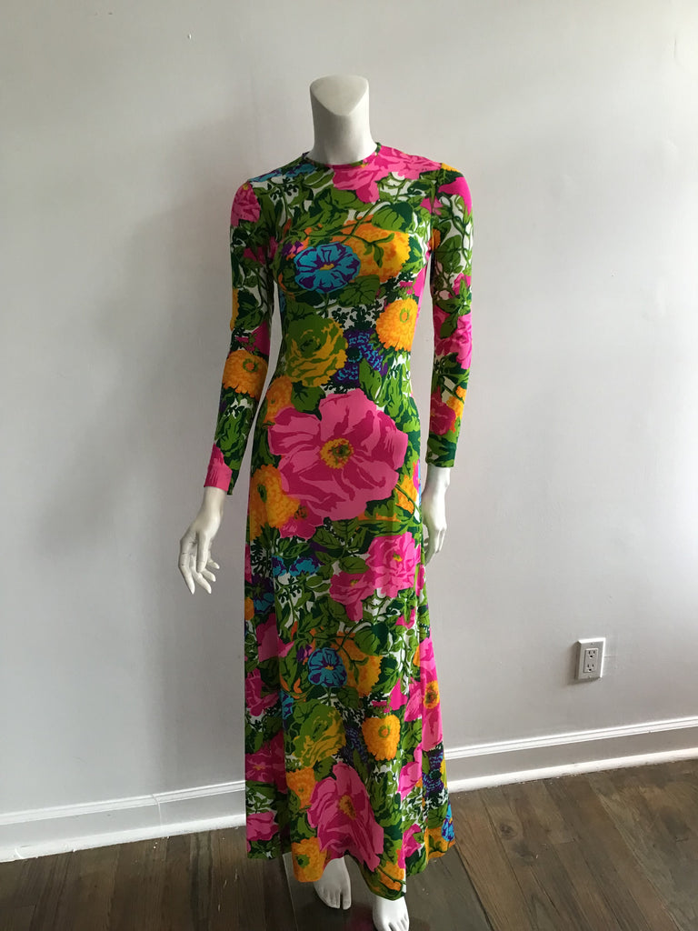 1970s Floral Evening Gown made with Ken Scott Fabric