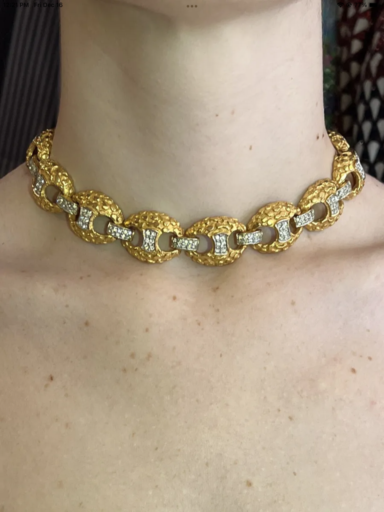 kenneth j lane gold and rhinestone collar  choker necklace