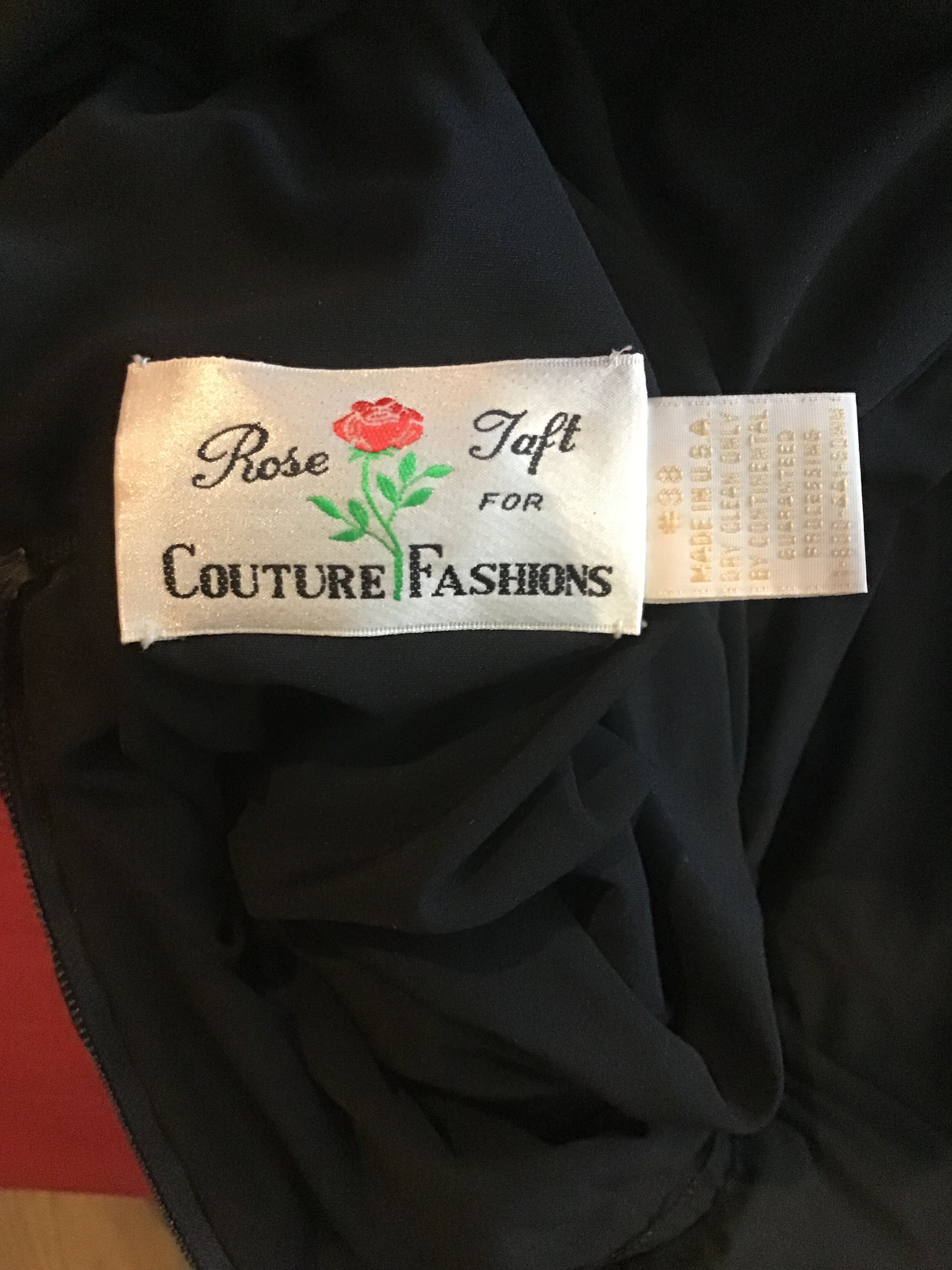 1960s Rose Taft for Couture Black Fringe Evening Gown