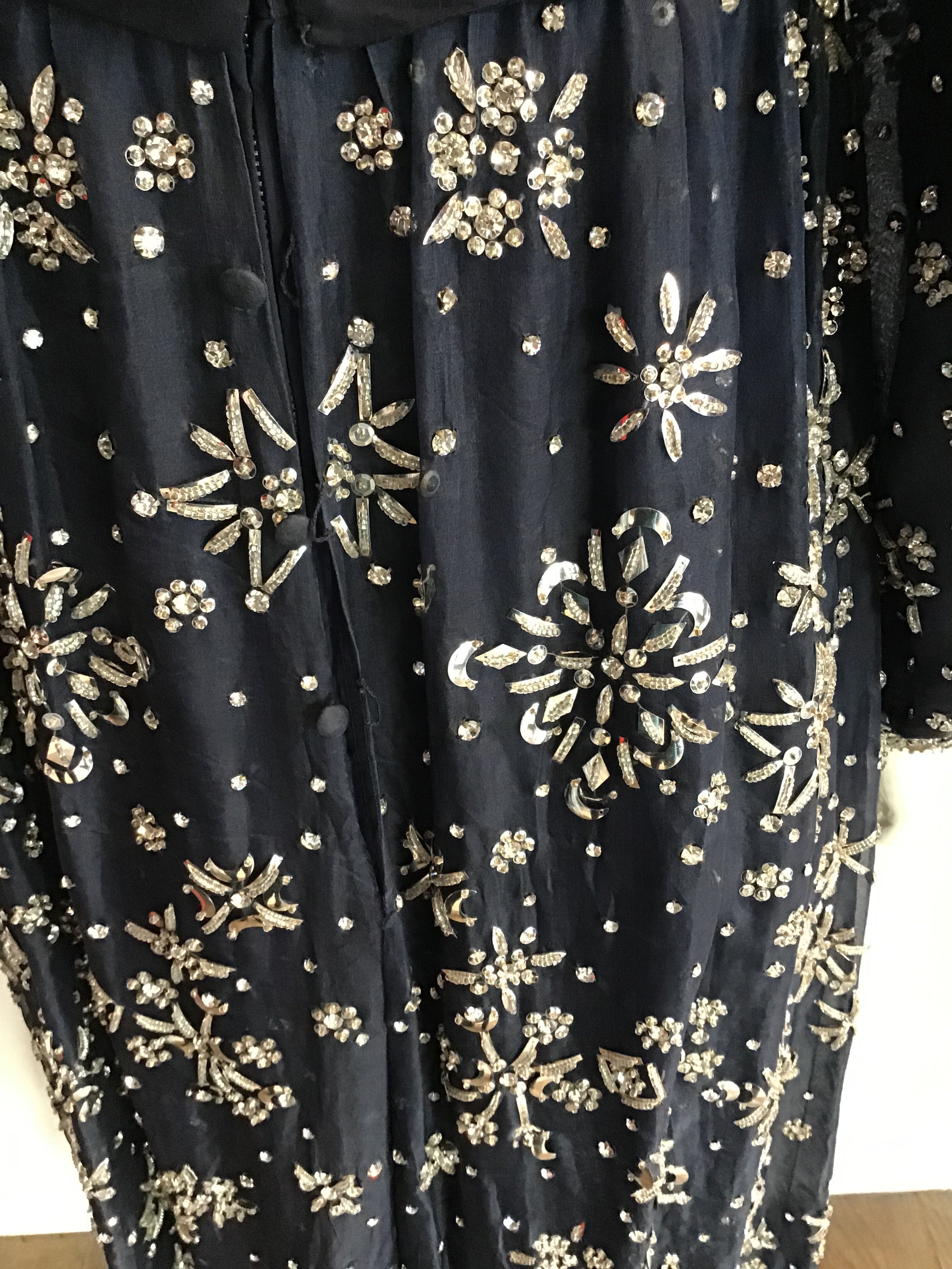 1960s  Blue Organza beaded Evening Gown-2/4