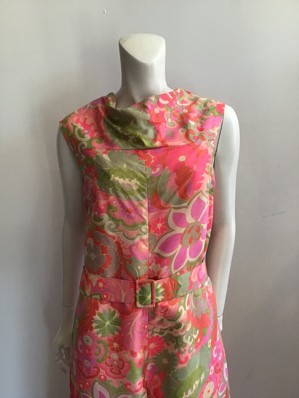 1960s Pink Silk Printed Mod Jumpsuit