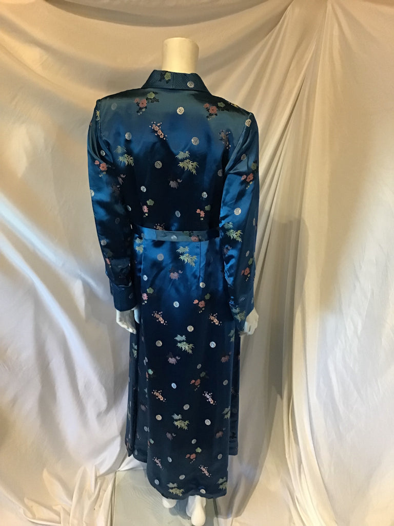 1950s royal blue and gold satin Chinese Export robe-unworn