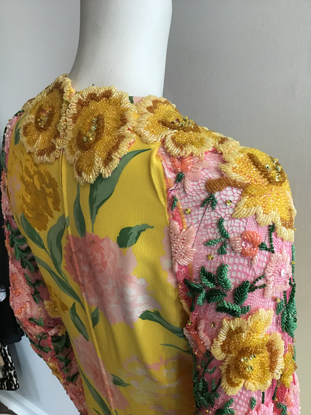 1980s Galanos Yellow Printed Evening Gown