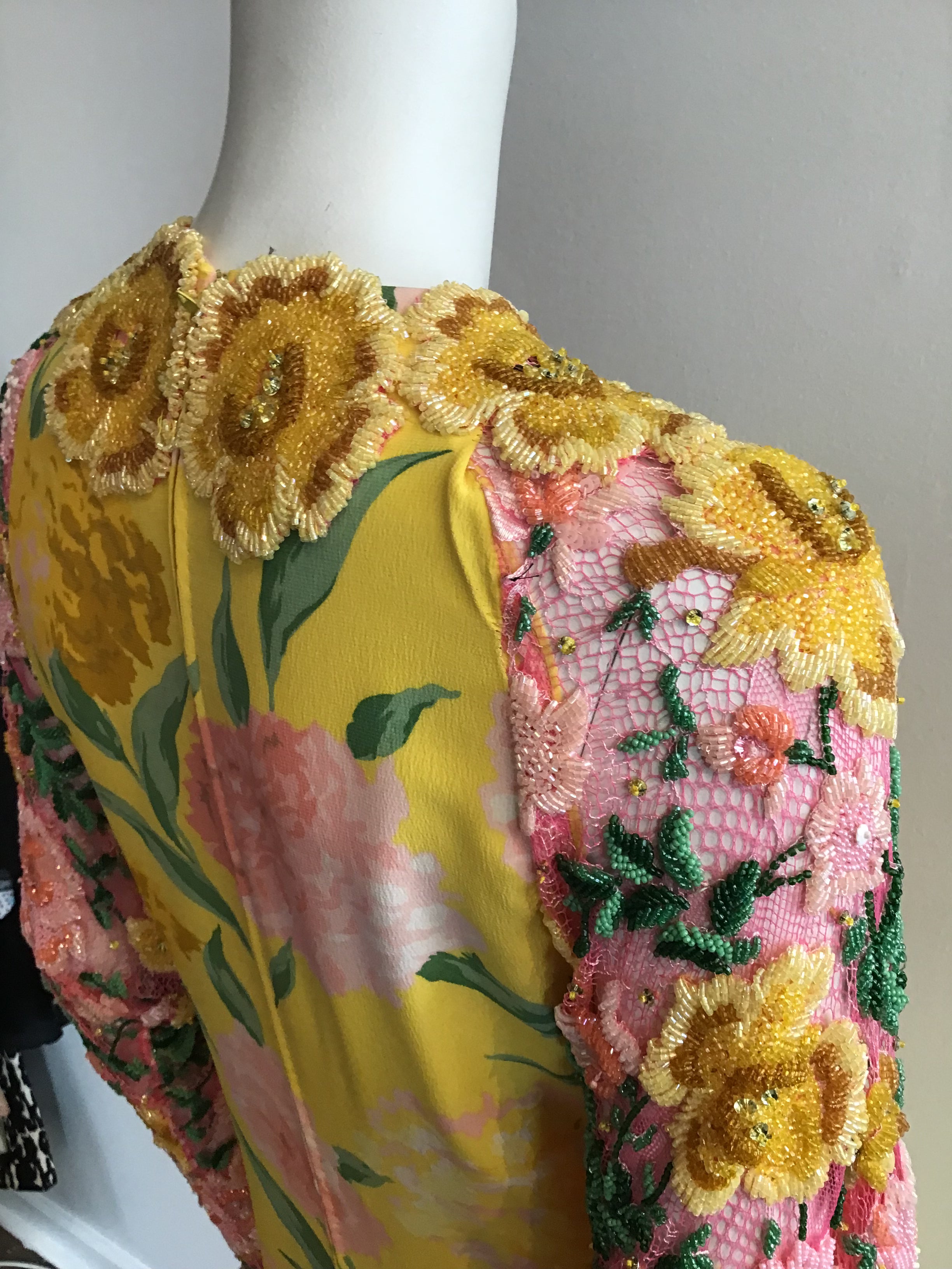 1980s Galanos Yellow Printed Evening Gown