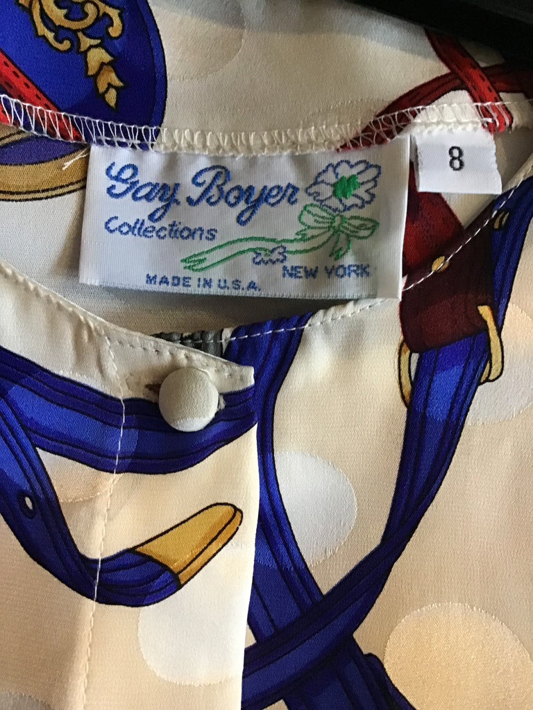 1980s Gay Boyer Equestrian Printed Blouse