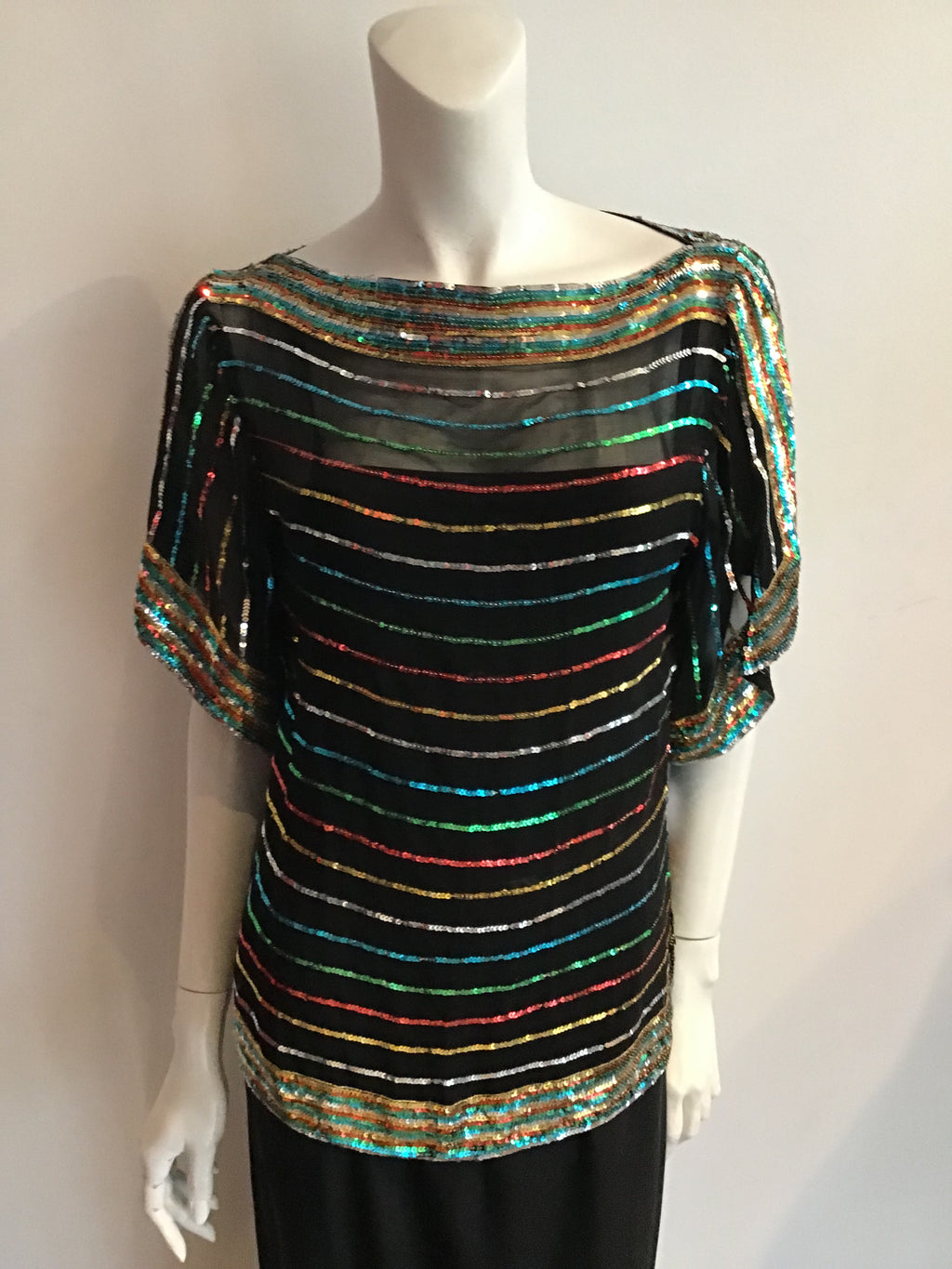 1980s Bonwit Teller Multicolor Sequined Evening Dress Size 8