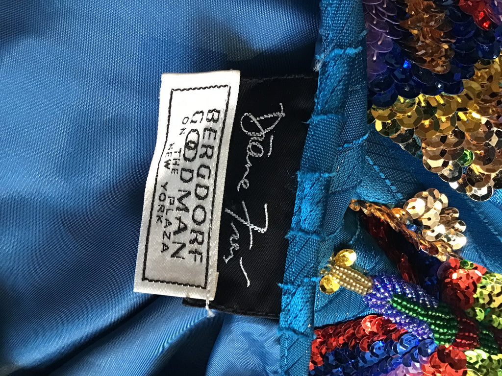 1980s Diane Fréis 2 piece Butterfly Sequined Dress