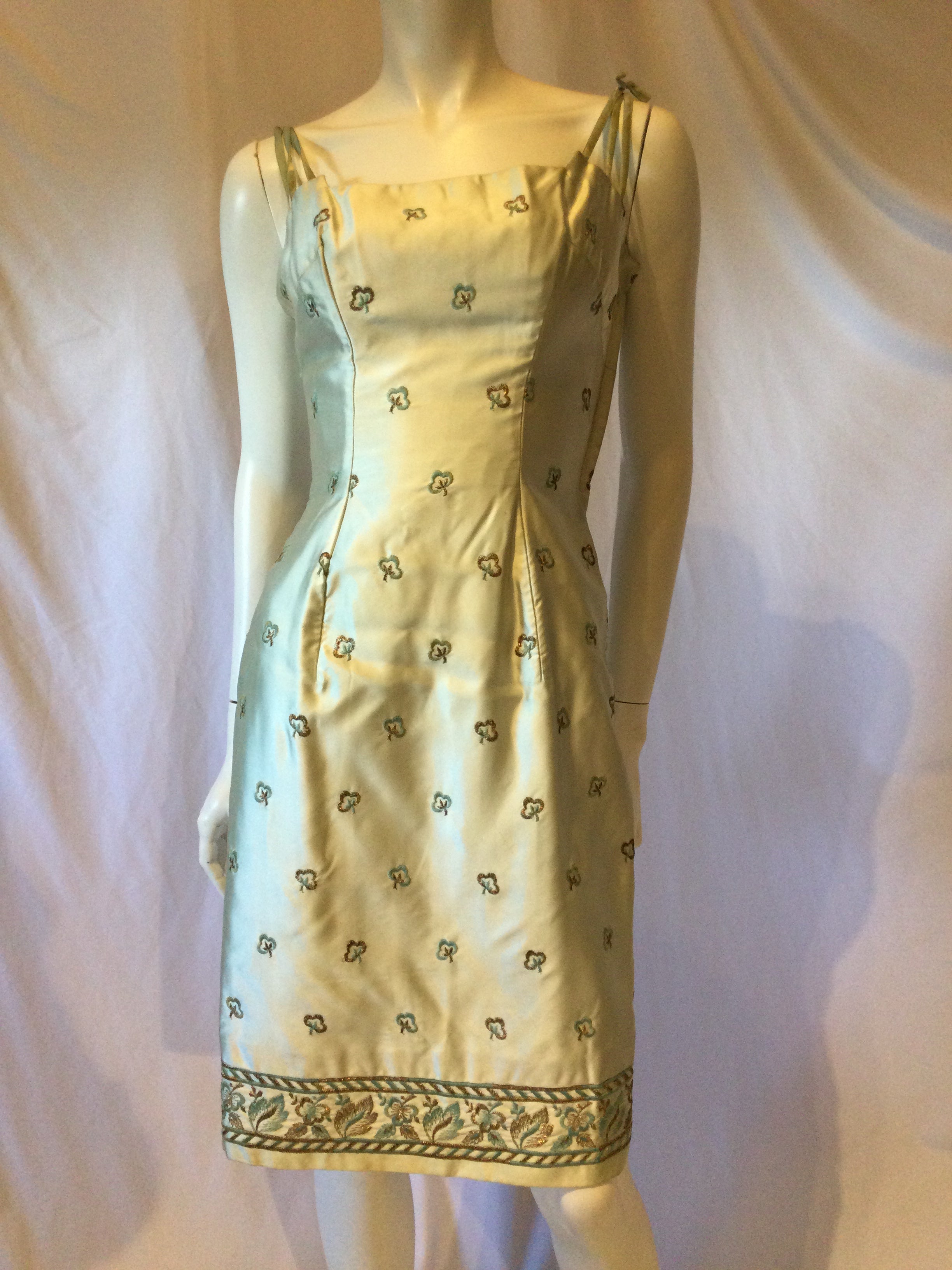 1950's Mint Green Silk Cocktail Dress-size 6