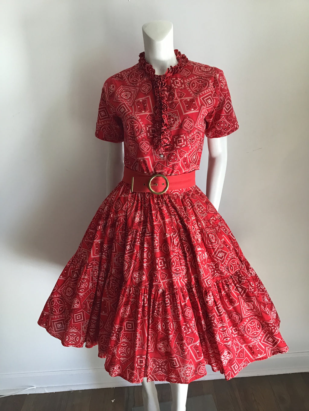1950s Rockmount Ranch Wear Red Cotton  2 piece Dress