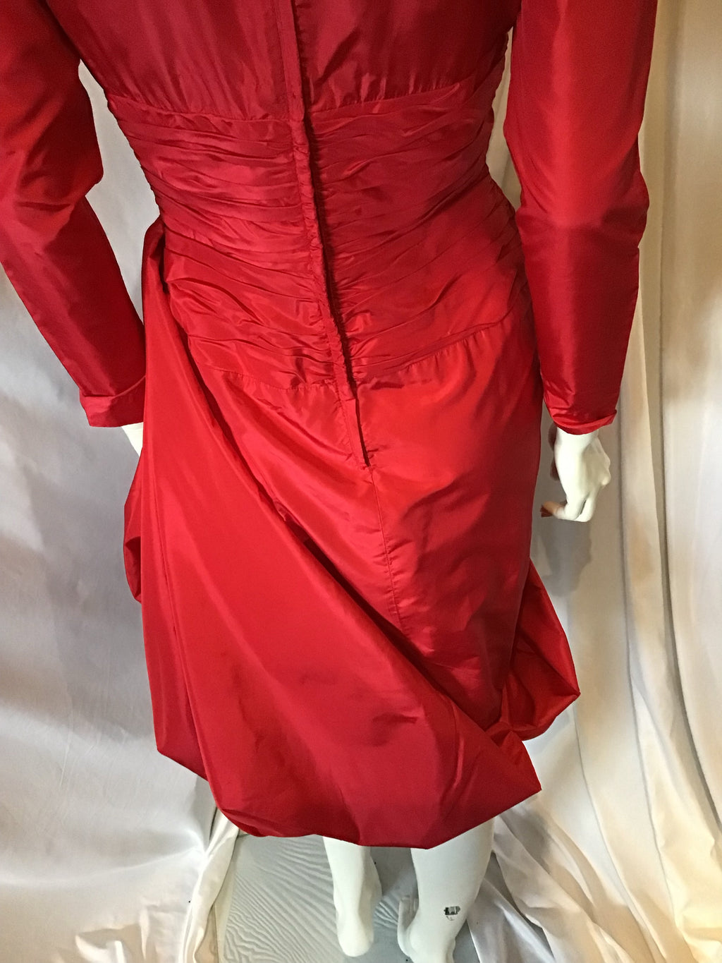 1980's Red Taffeta Cocktail Dress with Side Drape -size 8 – Sophia's Gallery