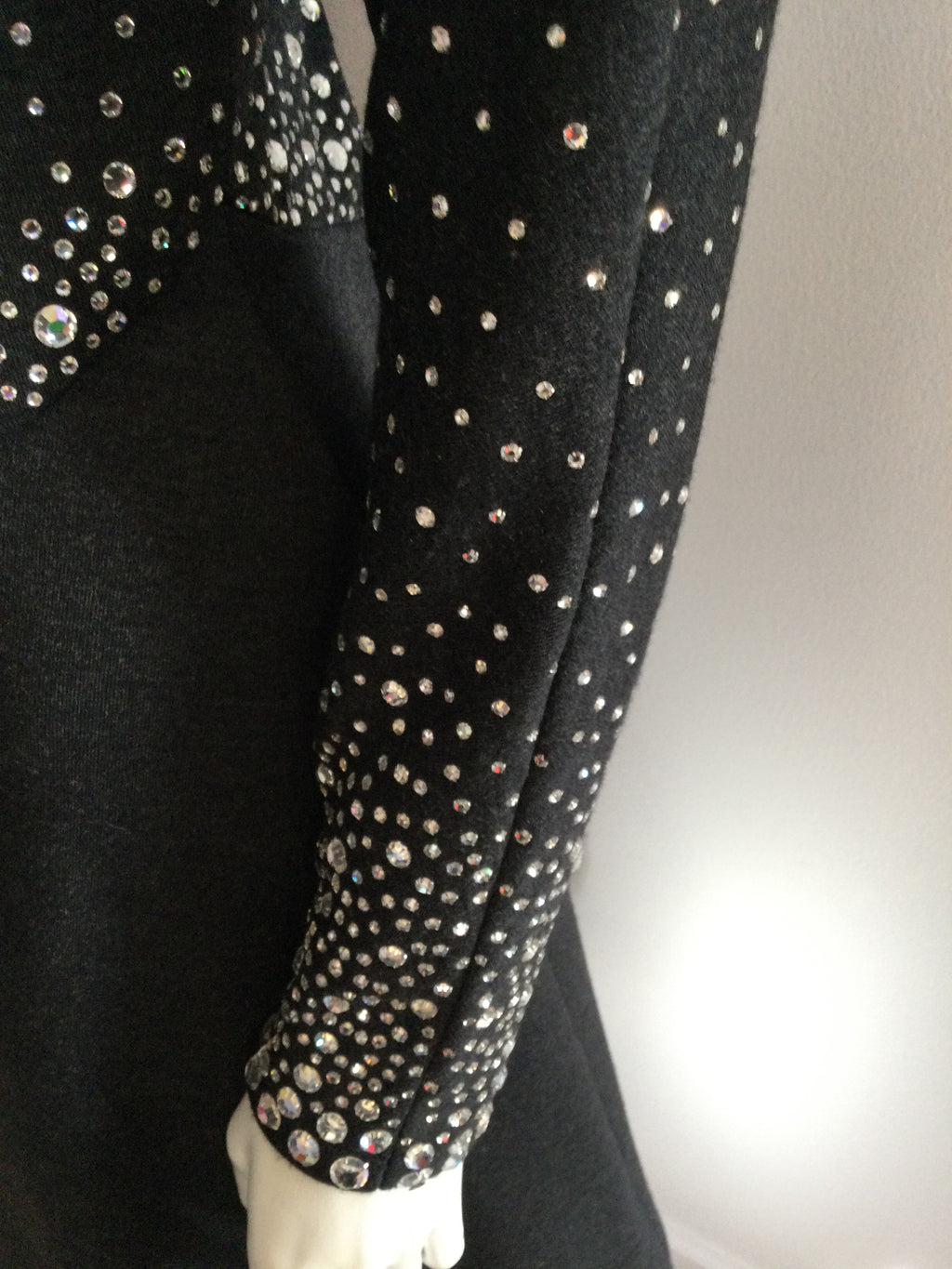 1980's Pauline Trigère Rhinestone Studded Cashmere/Wool blend  Cocktail Dress size 9/10