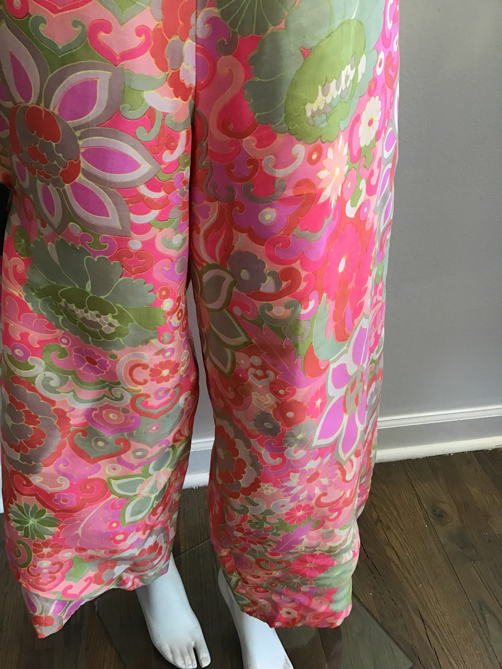 1960s Pink Silk Printed Mod Jumpsuit
