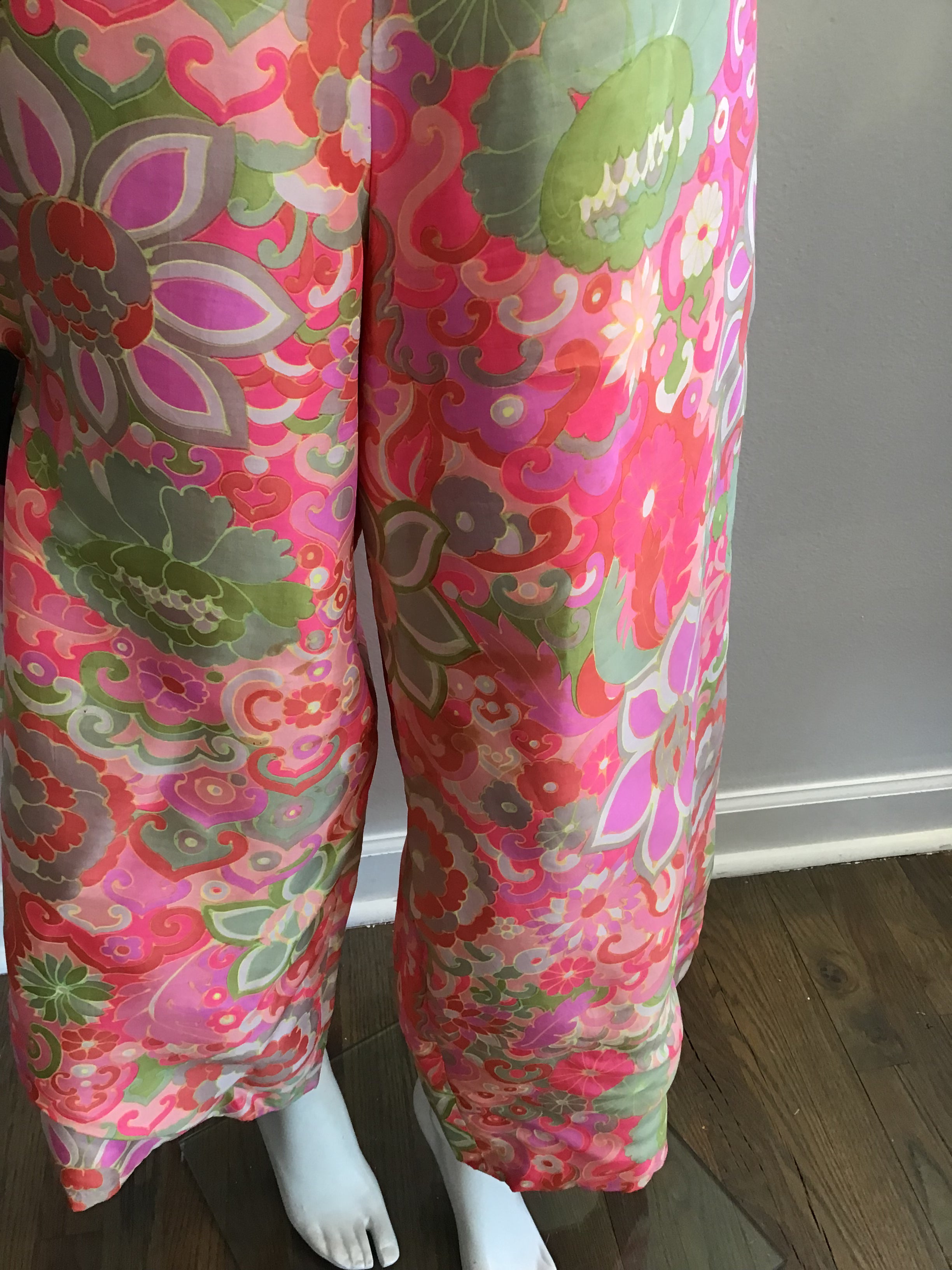 1960s Pink Silk Printed Mod Jumpsuit