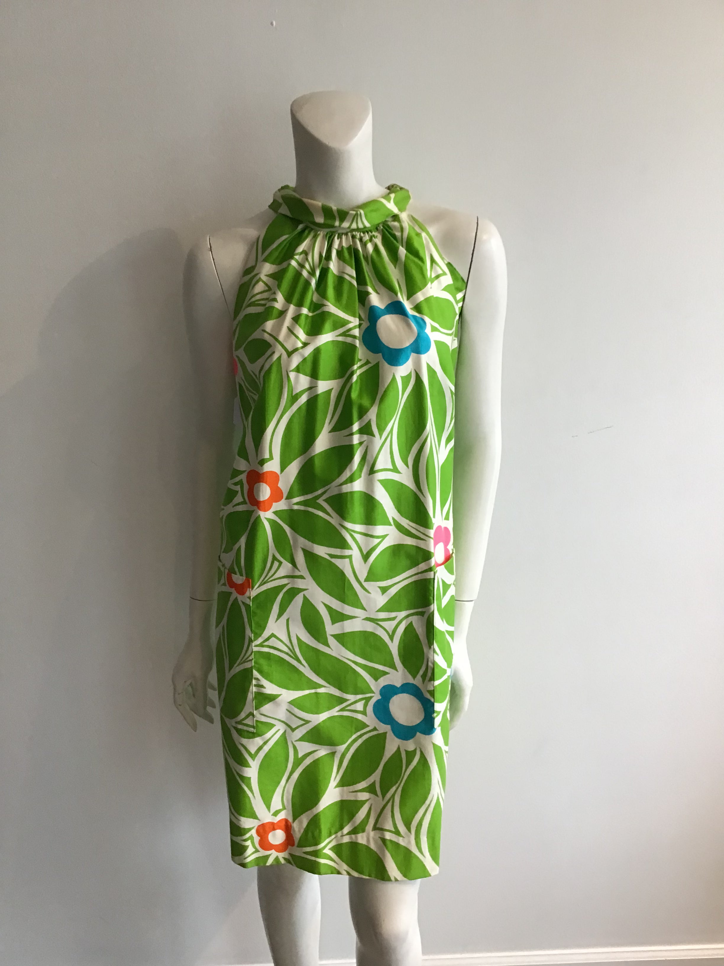 1960s Nalii Hawaiian Green Printed Dress