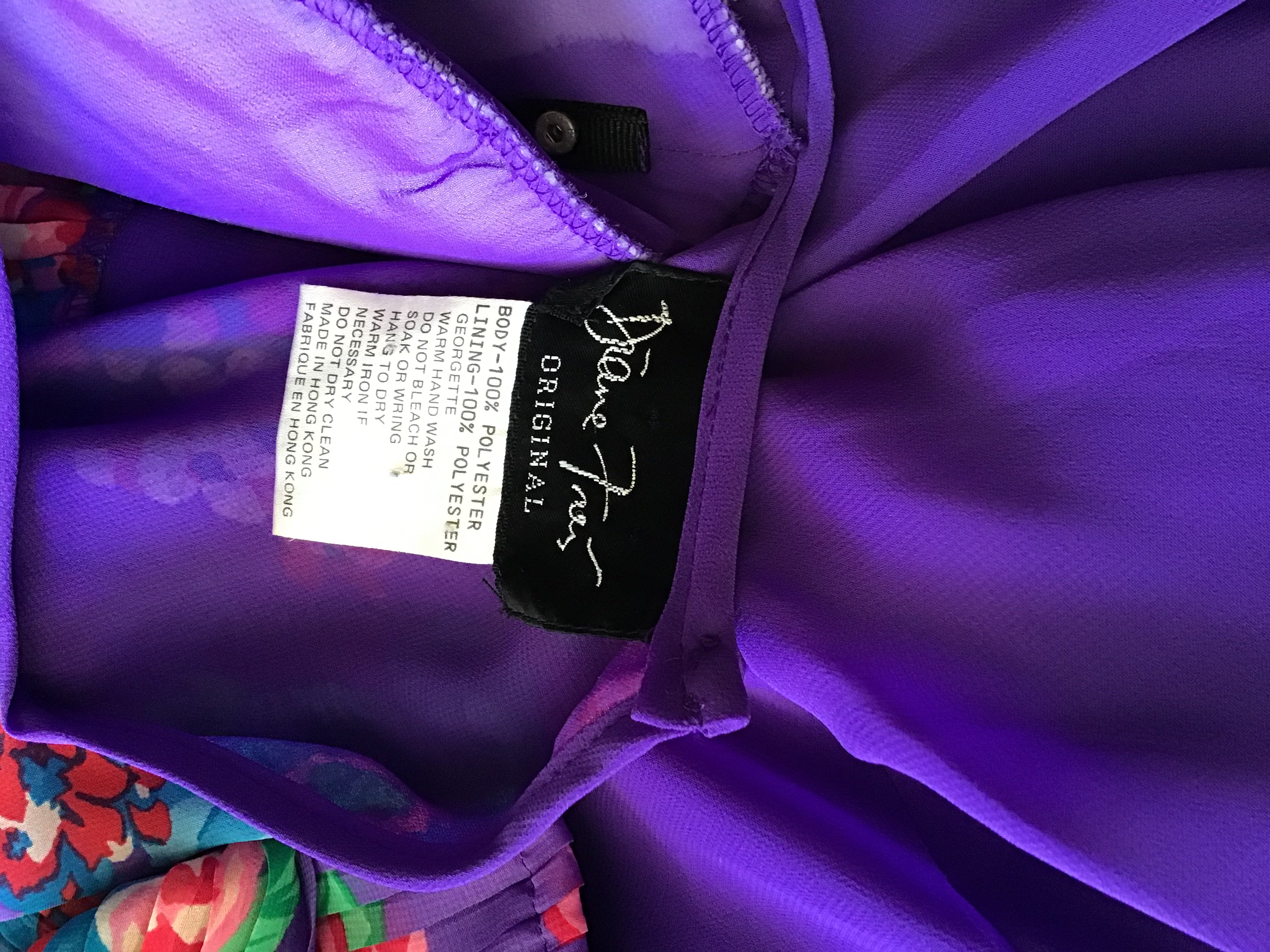 1980's Diane Freis Purple Polyester Chiffon Tiered  /Floral  Dress Size 8