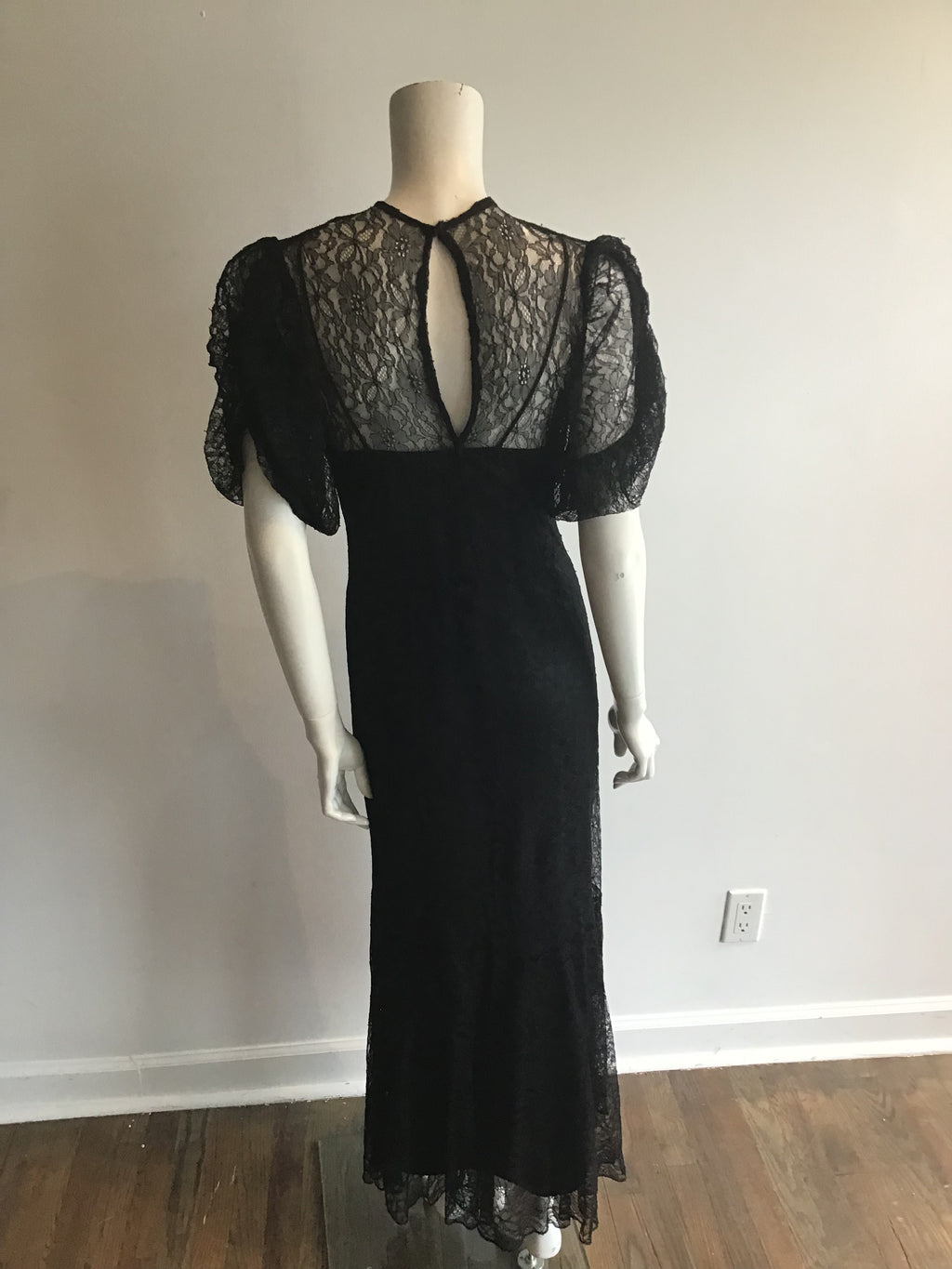 1930s Black Lace Evening Gown size 6