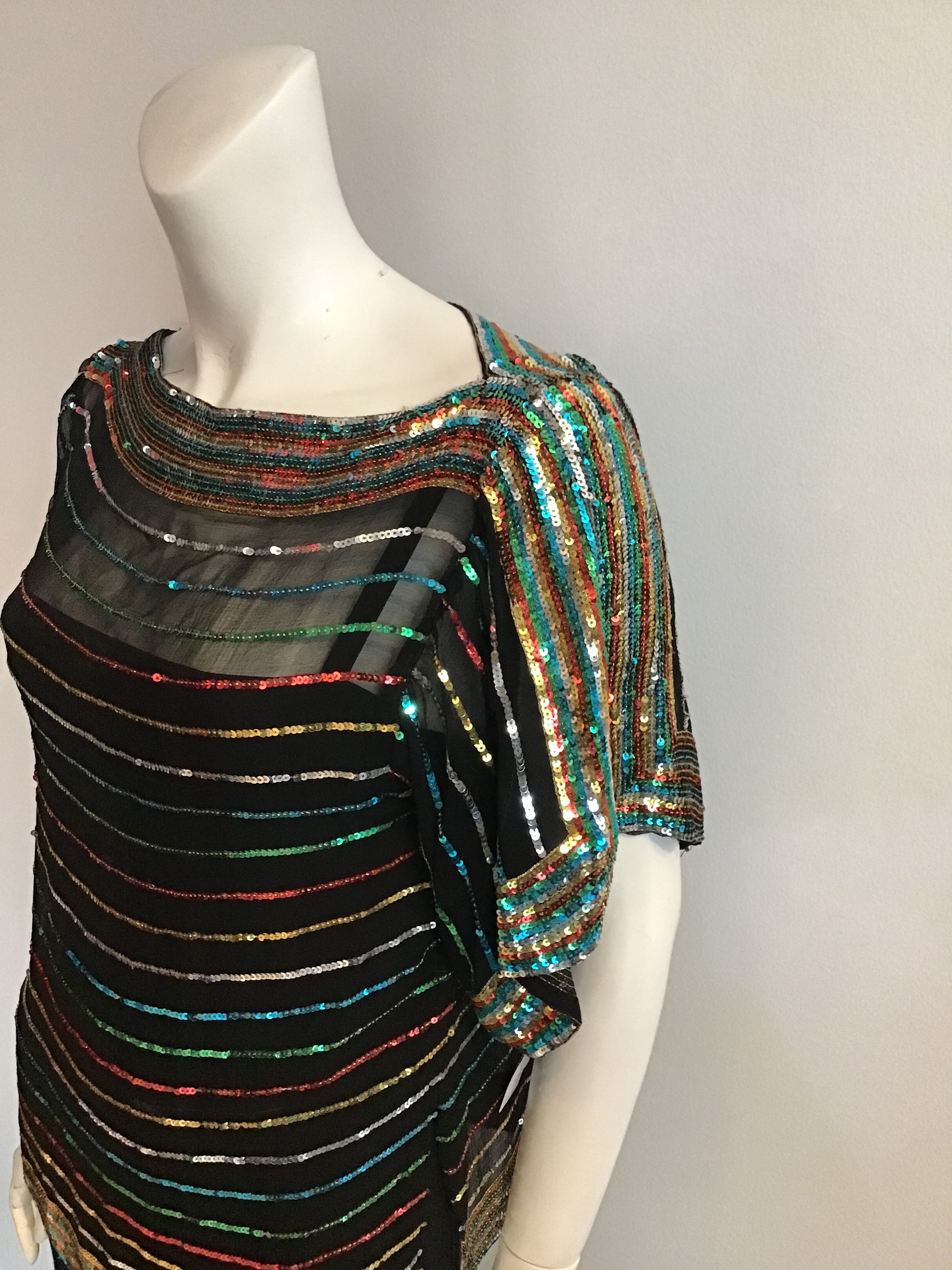 1980s Bonwit Teller Multicolor Sequined Evening Dress Size 8
